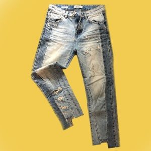 Two toned frayed denim jeans